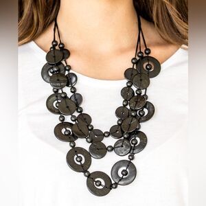 Set!! Wooden black distressed beads necklace 3 strands